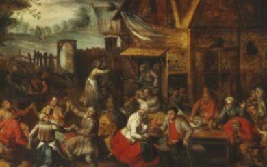 Flemish school, early 17th century: A village kermesse. Unsigned. Oil on panel. 62 x 83 cm.