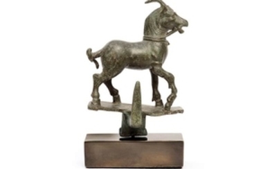 Roman Bronze Hanger in the form of a Bridled Goat...