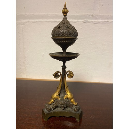 A 19th century bronze pastille/incense burner, with pierced ...