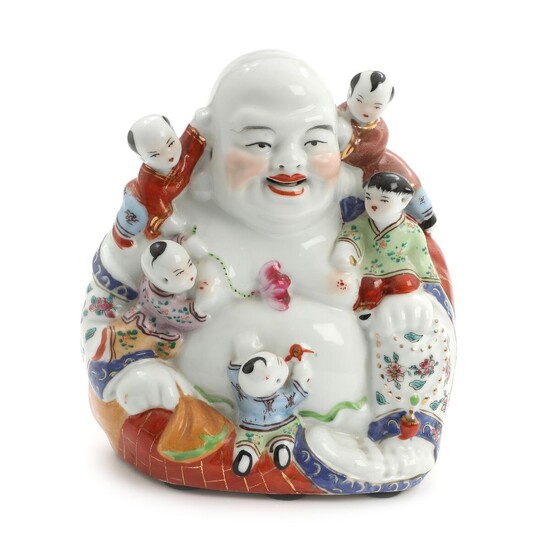 NOT SOLD. A 20th century Chinese porcelain figure of Laughing Buddha with playing children. Marked. H. 21 cm. – Bruun Rasmussen Auctioneers of Fine Art
