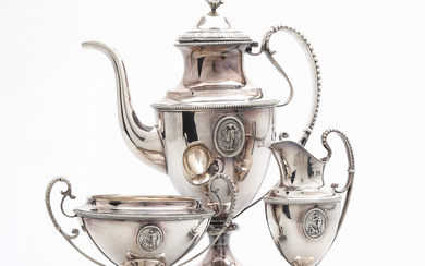A 3-piece coffee set, nickel silver, mid 20th century.