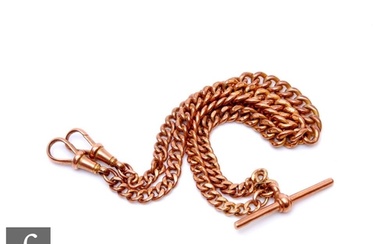 A 9ct rose gold graduated double, curb link Albert chain, te...