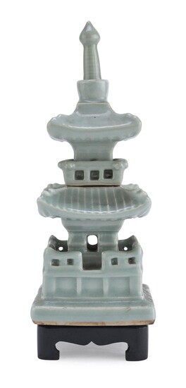 A CHINESE CELADON PAGODA SCULPTURE 20TH CENTURY.