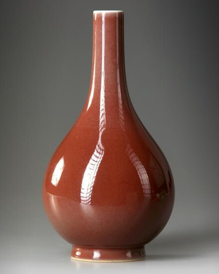 A CHINESE RED-GLAZED PEAR-SHAPED VASE, QIANLONG SEAL