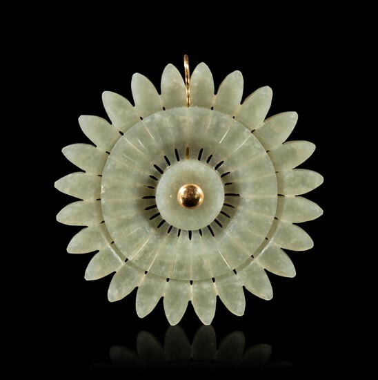 A Celadon Jade Gold Mounted Pendant