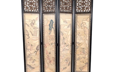 A Chinese Four-Panel Kesi Panel Folding Screen