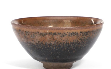 A Chinese Jian ware bowl decorated in hare's fur glaze, unglazed foot...