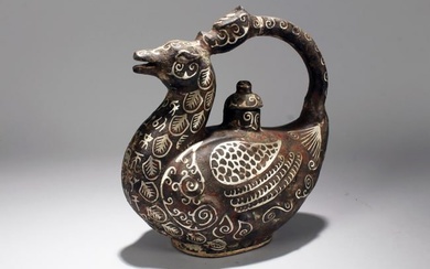 A Chinese Lidded Myth-beast Bronze Vessel Statue