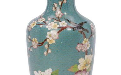 A Chinese cloisonné vase with bird on branch and flowering prunus. China,...