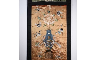 A Chinese embroidered silk wall hanging, Qing Dynasty Circa ...