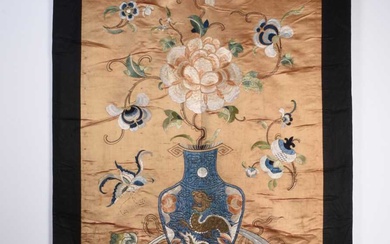 A Chinese embroidered silk wall hanging, Qing Dynasty