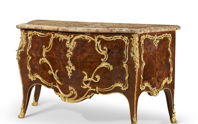 A FRENCH ORMOLU-MOUNTED MAHOGANY, BOIS SATINE, KINGWOOD AND BOIS-DE-BOUT MARQUETRY...