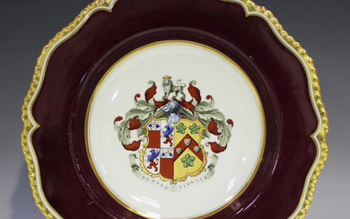 A Flight, Barr & Barr Worcester porcelain soup plate, circa 1820, painted with an armorial and m