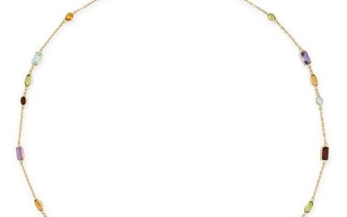 A GEMSET CHAIN NECKLACE in 18ct yellow gold, comprising a row of octagonal step cut, round cut, and
