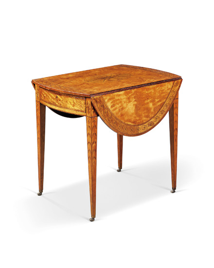 A GEORGE III SATINWOOD, SYCAMORE, TULIPWOOD AND MARQUETRY PEMBROKE TABLE, CIRCA 1780, IN THE MANNER OF INCE AND MAYHEW