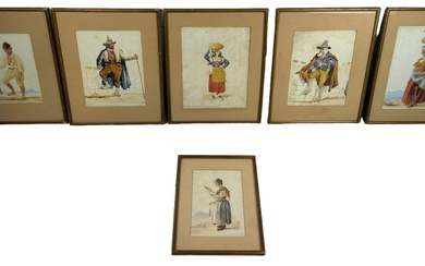 A GROUP OF SIX 19TH CENTURY CONTINENTAL WATERCOLOUR PAINTINGS...