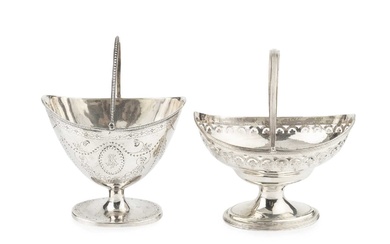 A George III silver swing handled sugar basket, with beaded...