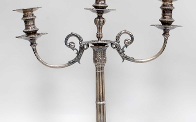 A George V Silver Candlestick With An Associated Victorian Three-Light...