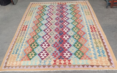 A HAND KNOTTED PURE WOOL PERSIAN KILIM