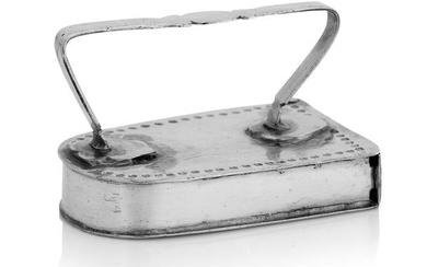 A James II miniature silver flat-iron maker slightly mis-struck, almost certainly by George Manj...