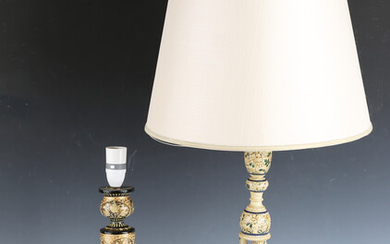 A Kashmiri table lamp with open spiral stem, height 40cm, and another similar table lamp, height 32c