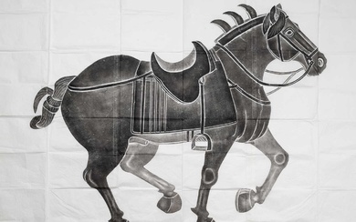 A LARGE CHINESE STONE RUBBING OF A TANG HORSE, 20TH CENTURY