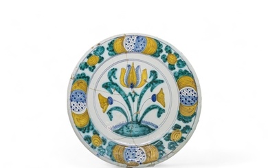 A LONDON DELFT PLATE Late 17th/18th century, 34cms wide