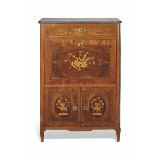 A LOUIS XVI ORMOLU-MOUNTED WALNUT AND TULIPWOOD MARQUETRY SECRETAIRE A ABATTANT