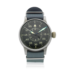 A. Lange & Sohne. An oversized German military steel manual wind observation wristwatch accompanied by a pilots compass