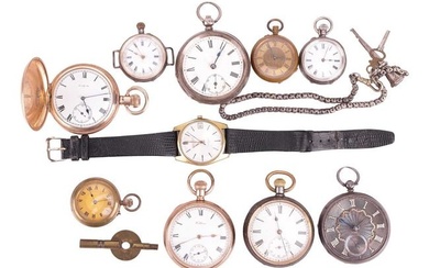A Longines Admiral mechanical wristwatch, 8-pocket watches and a chain with key.Featuring:A Longines