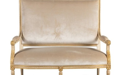 A Louis XVI Style Painted and Parcel Gilt Settee