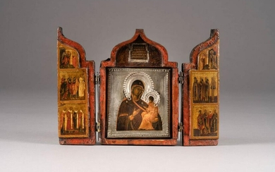 A MINIATURE TRIPTYCH SHOWING THE TIKHVINSKAYA MOTHER OF