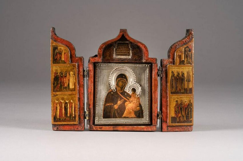 A MINIATURE TRIPTYCH SHOWING THE TIKHVINSKAYA MOTHER OF