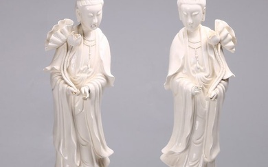 A PAIR OF BLANC DE CHINE GUANYIN FIGURES