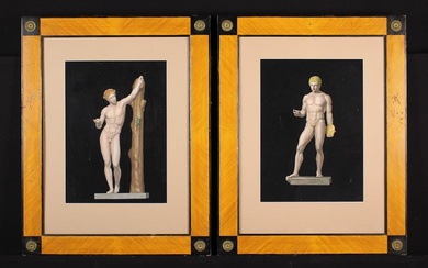 A Pair of 'Grand Tour' Prints: Classical Nudes against a black black-ground, mounted behind glass in