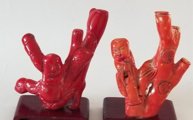 A Pair of Qing Dynasty Red Coral Statues