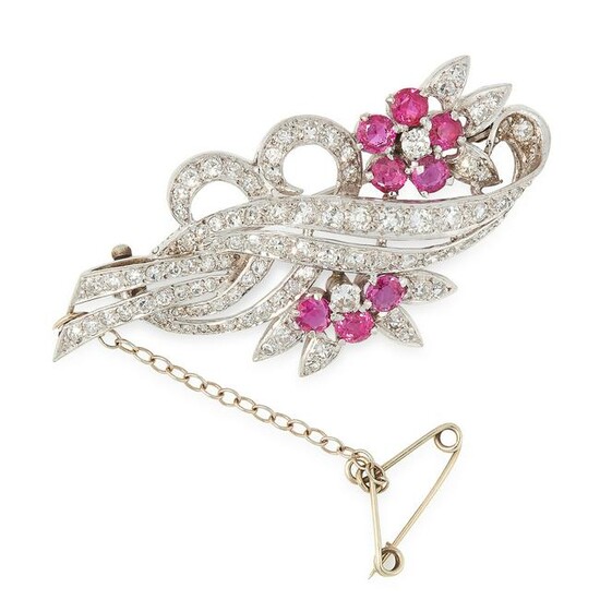 A RUBY AND DIAMOND BROOCH, CIRCA 1950 in 18ct white