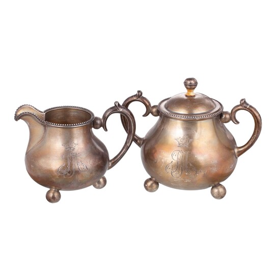 A Russian silver-gilt tea/coffee set with a duke's monogram