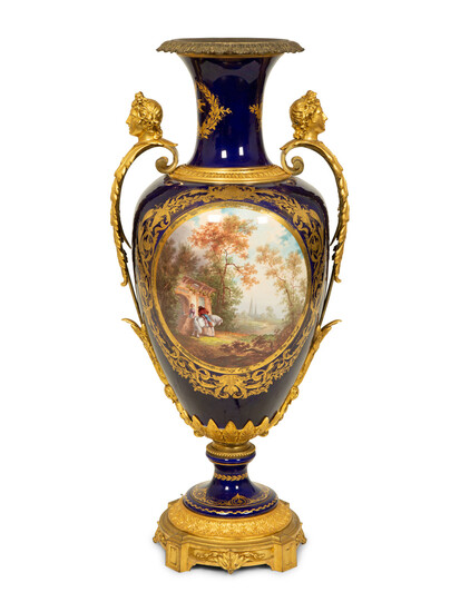 A Sevres Style Gilt Bronze Mounted Porcelain Covered Urn