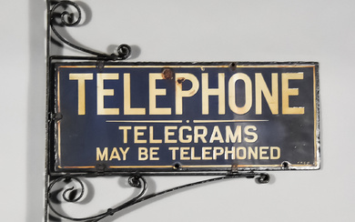 A "Telephone, Telegrams May Be Telephoned" Double-Sided Enamel Sign, Early...