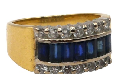 A VINTAGE 18CT GOLD, DIAMOND AND SAPPHIRE RING Consisting...