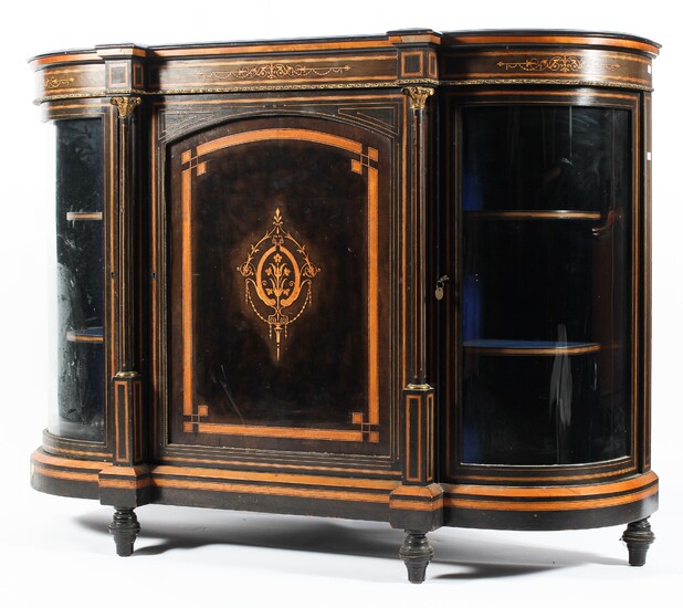 A Victorian gilt-metal mounted ebonised marquetry inlaid credenza, late 19th century