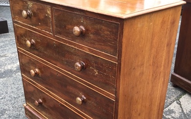 A Victorian mahogany chest of drawers with moulded top above...