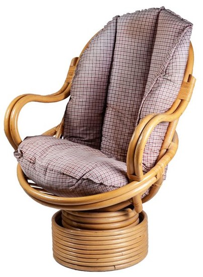 A bamboo swivel recliner chair