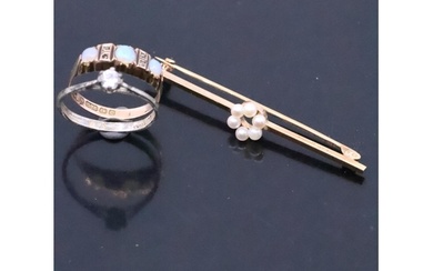 A brooch and gold ring, approx. 3.6 grams gold and a silver ...