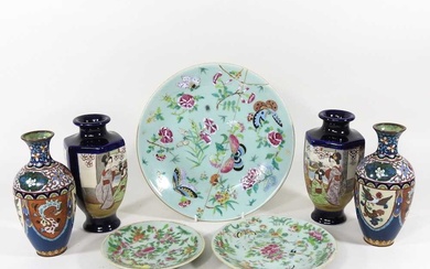 A collection of 19th century Chinese Canton porcelain plates, cloisonne...