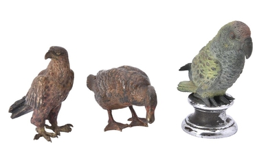 A group of cold painted bronze figures of birds
