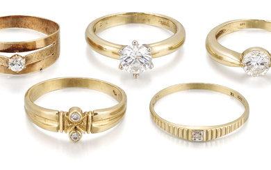 A group of five Continental rings, comprising: three single stone...