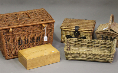 A group of wicker hampers, one stencilled with Berry Brothers and Rudd initials, width 51cm, another
