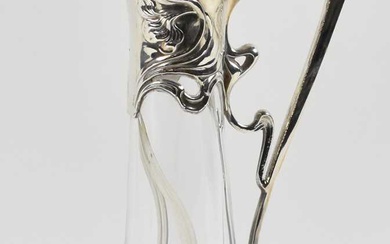 A large Art Nouveau style silver and etched glass claret...